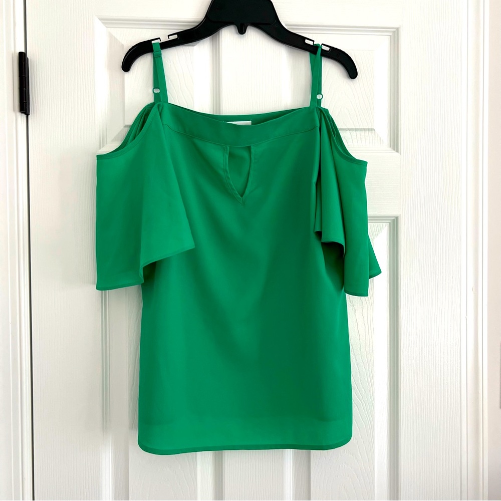 Green top off shoulder
